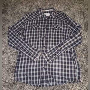 Casual Navy Plaid Button-Down Shirt